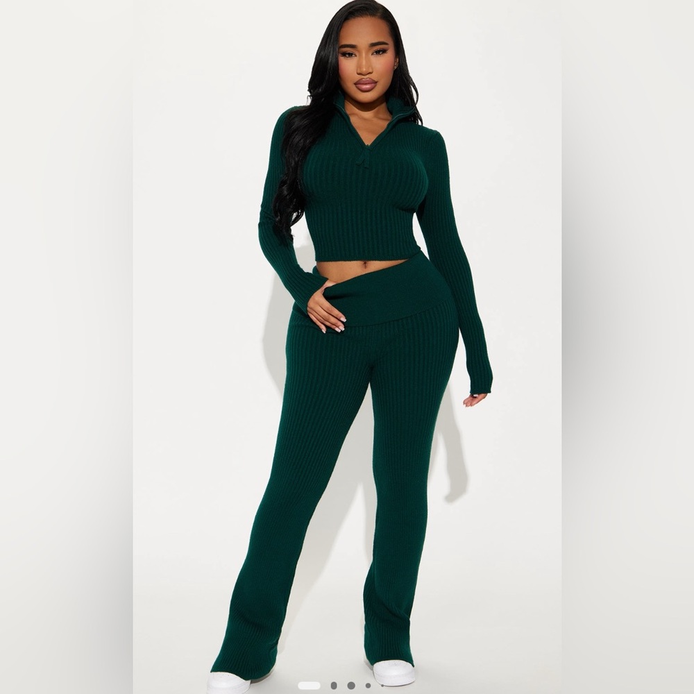 Fashion Nova Teal Ribbed Knit Pants Set